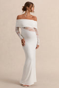 Driftly | Artemisia White Bardot-Neck Maternity Maxi Dress With Lace Detailing