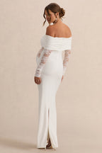 Driftly | Artemisia White Bardot-Neck Maternity Maxi Dress With Lace Detailing