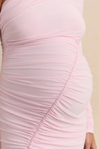 Driftly | Cassiana Light Pink Asymmetric-Neck Maternity Maxi Dress With Front-High Split
