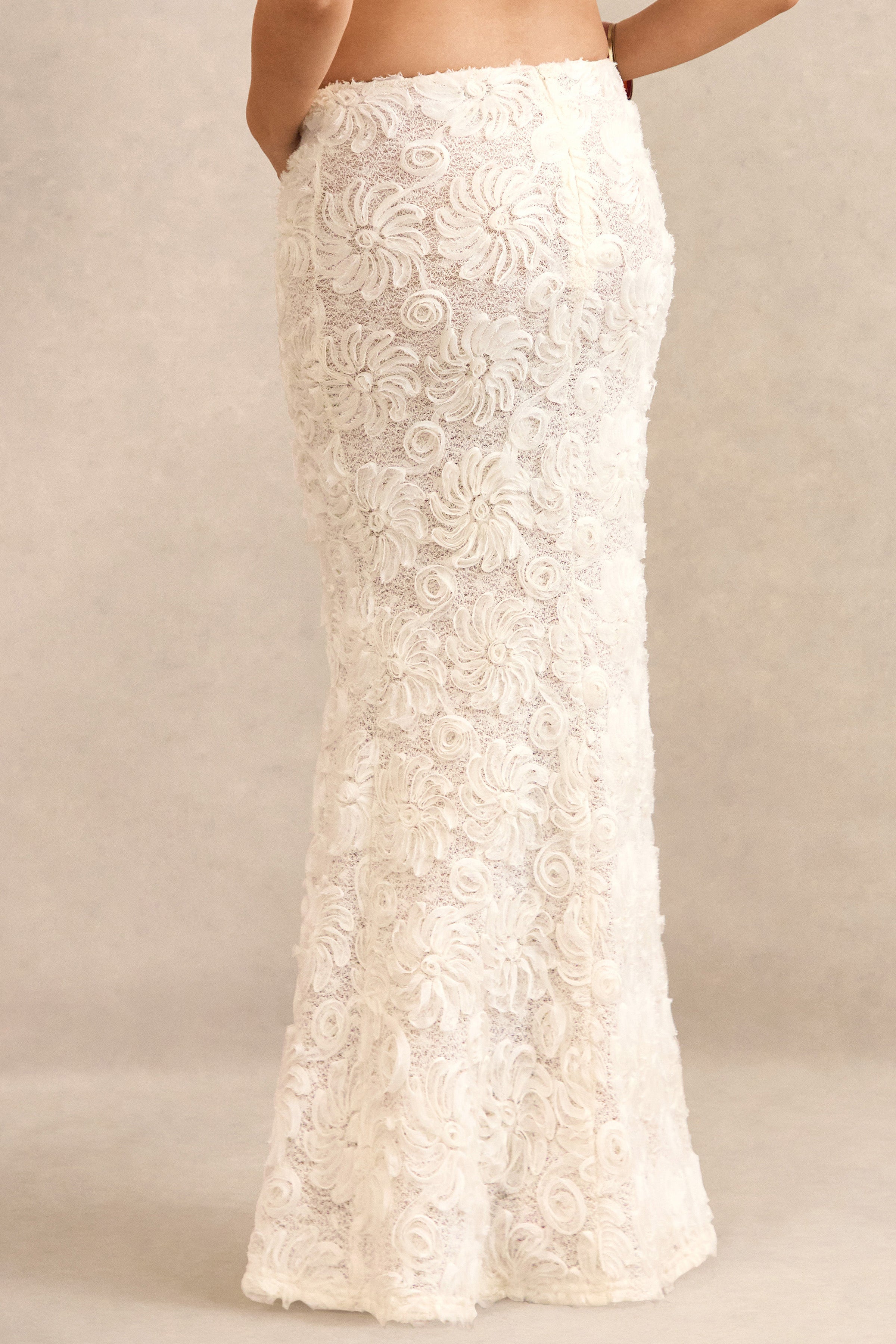 Driftly | Skirt Women's White Lace Maxi With Gathered Detailing
