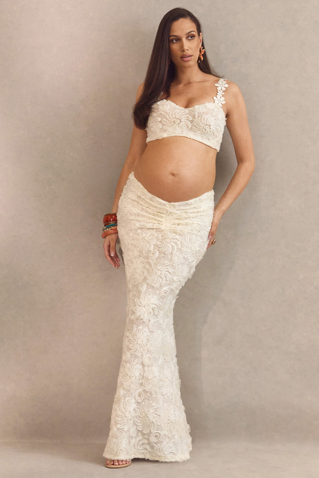 Driftly | Skirt Women's White Lace Maxi With Gathered Detailing