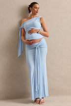 Driftly | Cataleya Light Blue Asymmetric-Neck Maternity Top With Knot And Sash Detail