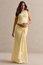 Driftly | Cataleya Lemon Asymmetric-Neck Maternity Top With Knot And Sash Detail