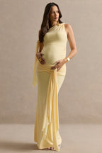 Driftly | Cataleya Lemon Asymmetric-Neck Maternity Top With Knot And Sash Detail