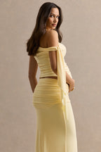Driftly | Cataleya Lemon Asymmetric-Neck Maternity Top With Knot And Sash Detail