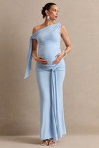 Driftly | Cataleya Light Blue Maternity Maxi Skirt With Gathered Detailing