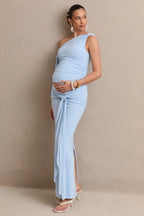 Driftly | Cataleya Light Blue Maternity Maxi Skirt With Gathered Detailing