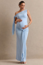 Driftly | Cataleya Light Blue Maternity Maxi Skirt With Gathered Detailing