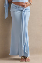 Driftly | Cataleya Light Blue Maternity Maxi Skirt With Gathered Detailing