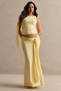 Driftly | Cataleya Lemon Maternity Low Rise Maxi Skirt With Sash Detailing
