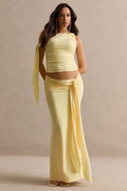 Driftly | Cataleya Lemon Maternity Low Rise Maxi Skirt With Sash Detailing