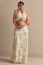 Driftly | Top Women's Yellow Floral Print Halter-Neck