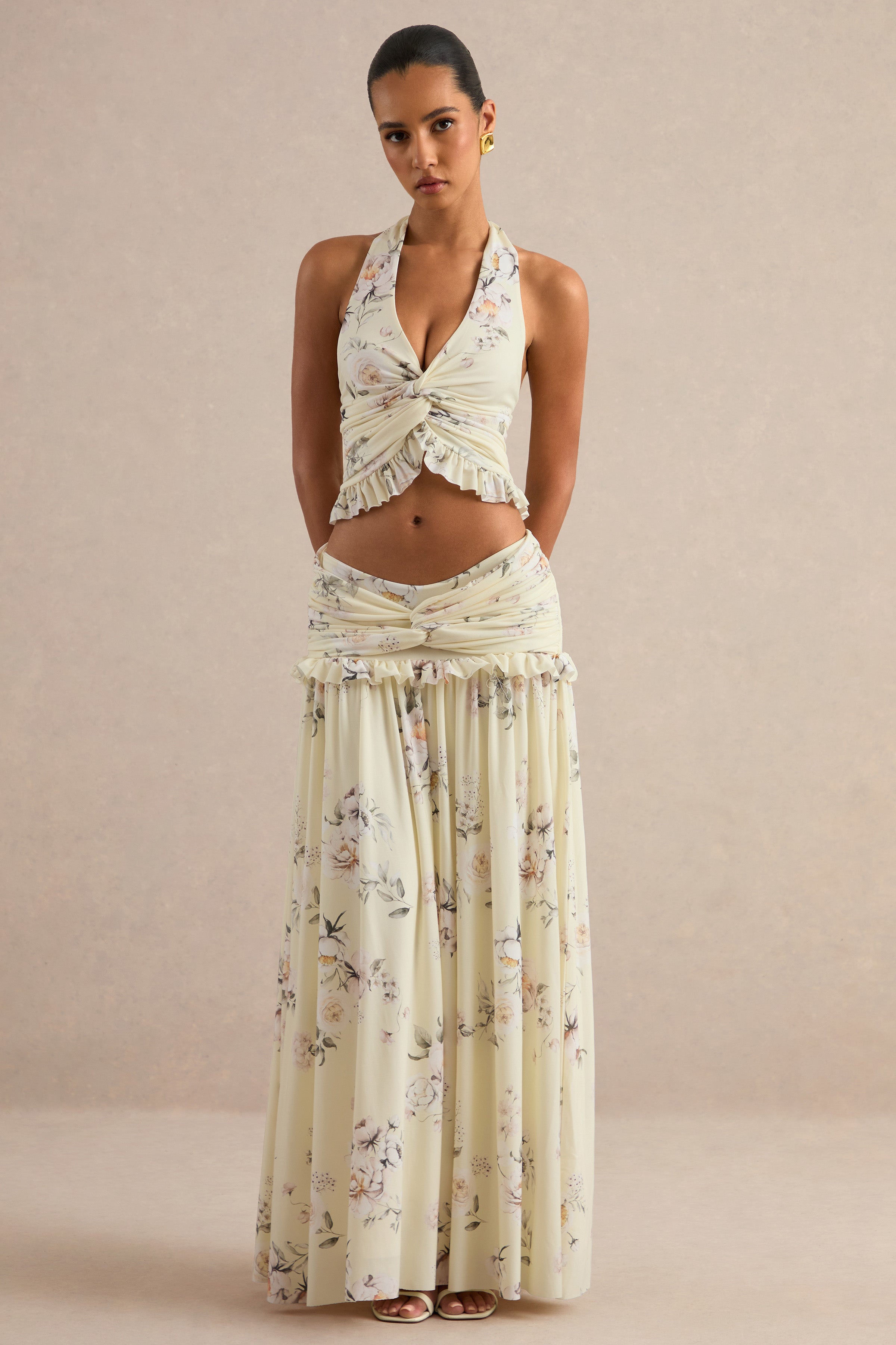 Driftly | Skirt Women's Yellow Floral Print Maxi