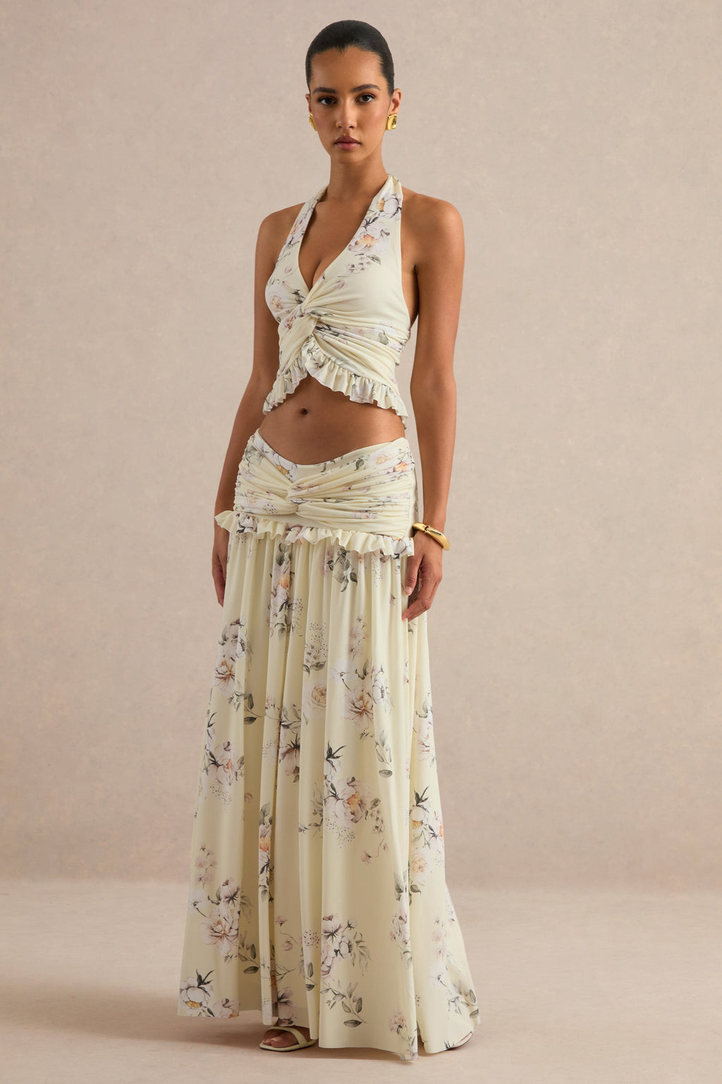 Driftly | Skirt Women's Yellow Floral Print Maxi