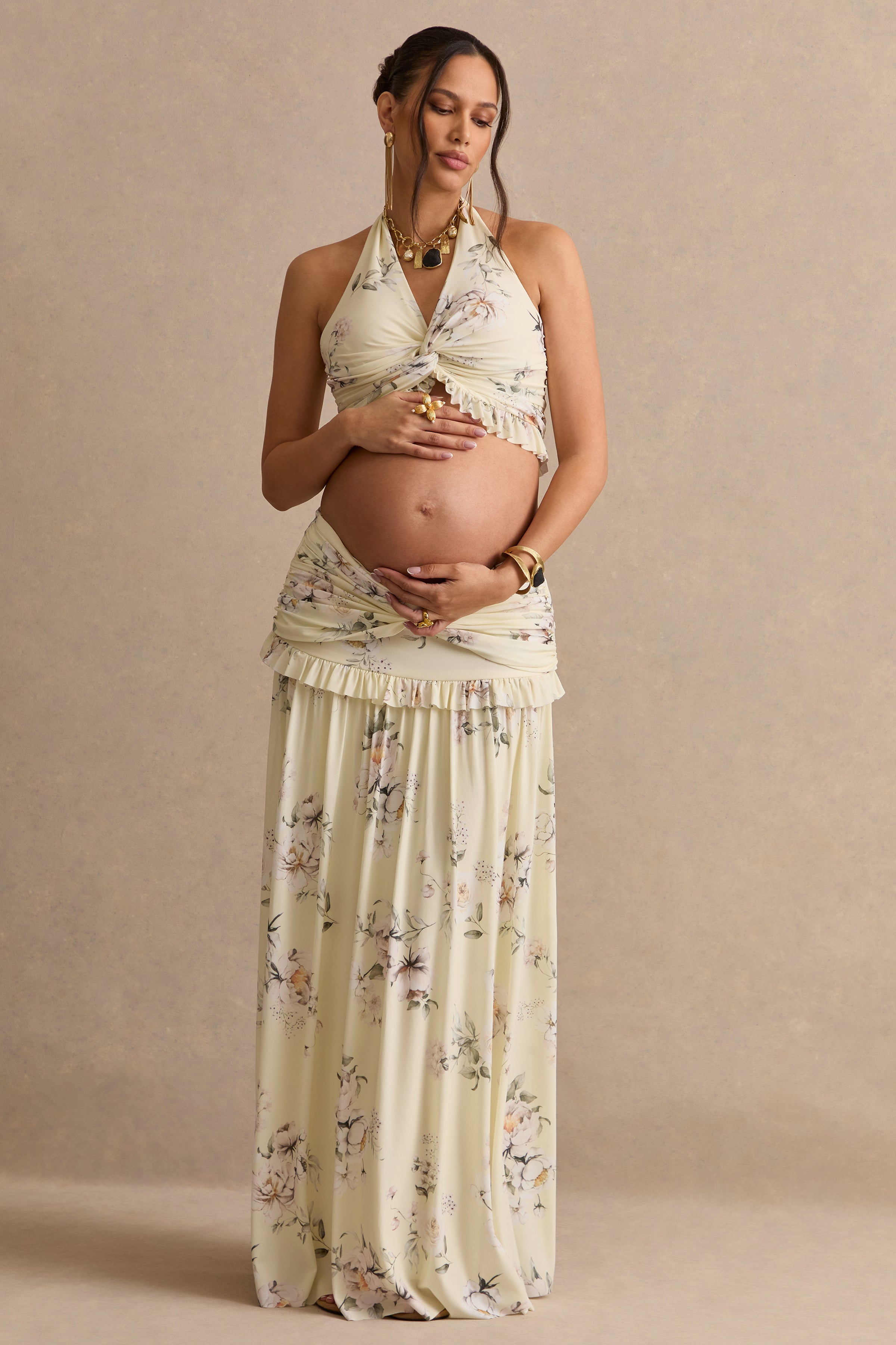 Driftly | Skirt Women's Yellow Floral Print Maxi