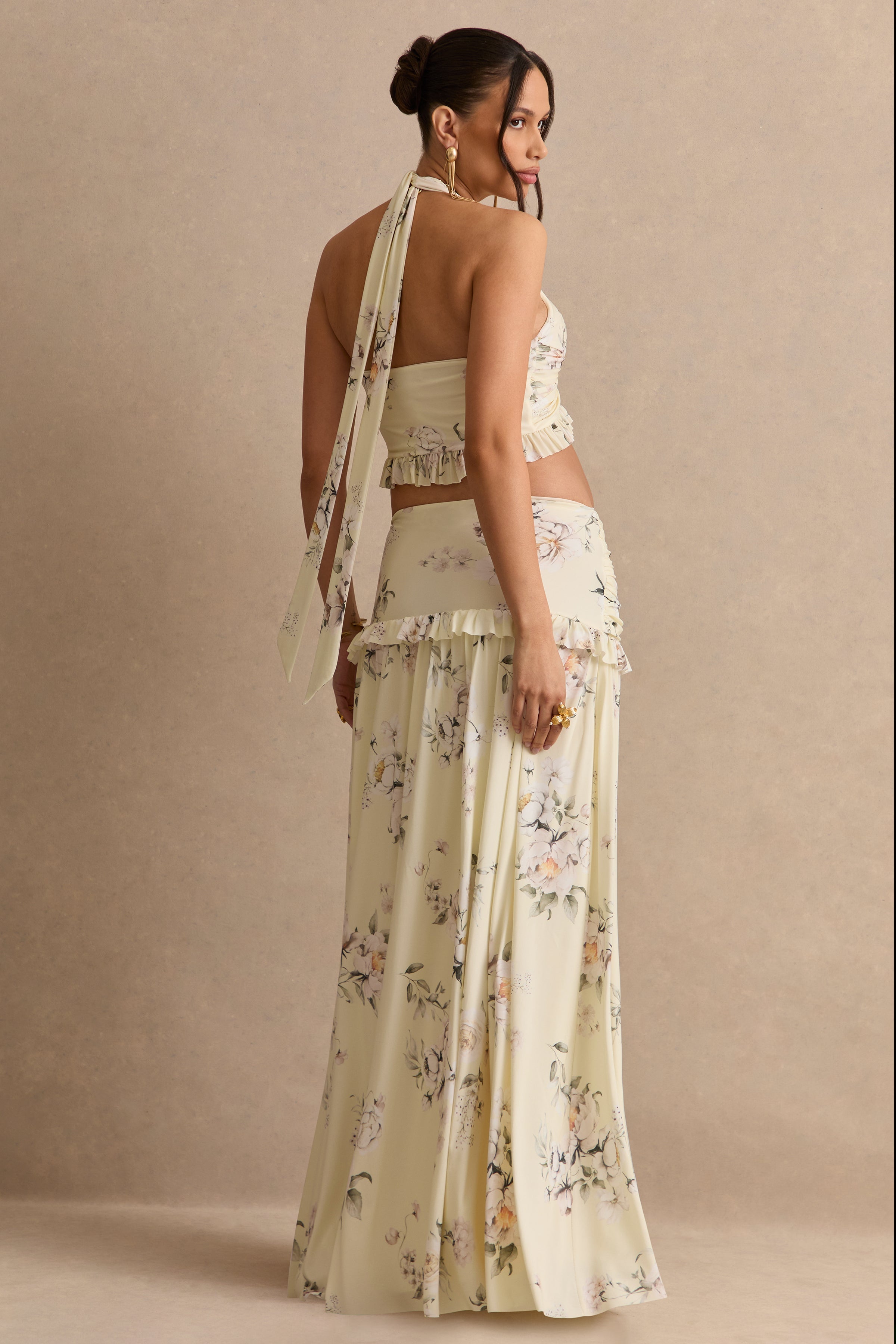 Driftly | Skirt Women's Yellow Floral Print Maxi