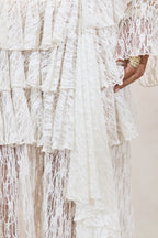 Driftly | Skirt Women's White Lace Asymmetric-Waist Maxi With Ruffled Detailing