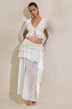 Driftly | Skirt Women's White Lace Asymmetric-Waist Maxi With Ruffled Detailing