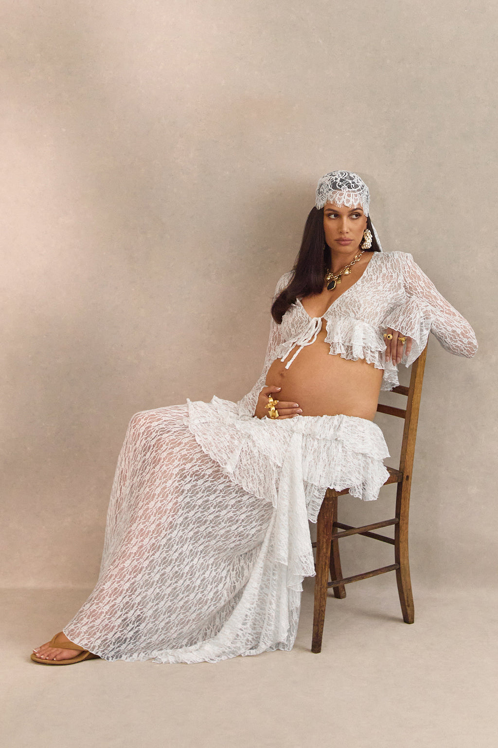 Driftly | Skirt Women's White Lace Asymmetric-Waist Maxi With Ruffled Detailing