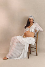 Driftly | Skirt Women's White Lace Asymmetric-Waist Maxi With Ruffled Detailing