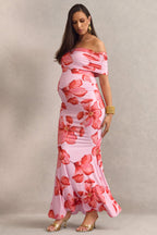 Dalisay Pink Floral Print Bardot-Neck Maternity Maxi Dress – second lifestyle photo