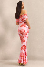 Driftly | Dalisay Pink Floral Print Bardot-Neck Maternity Maxi Dress