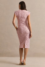 Driftly | Vianne Pink Lace Round-Neck Maternity Midi Dress