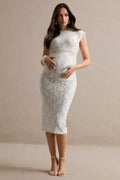 Driftly | Vianne White Lace Round-Neck Maternity Midi Dress