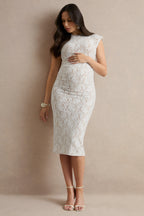 Driftly | Vianne White Lace Round-Neck Maternity Midi Dress