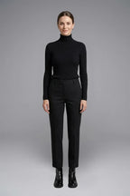 Woman wearing black block heel side zipper ankle boots - lifestyle photo
