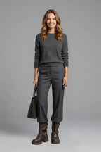 Woman wearing brown side buckle accent fall boots - lifestyle photo
