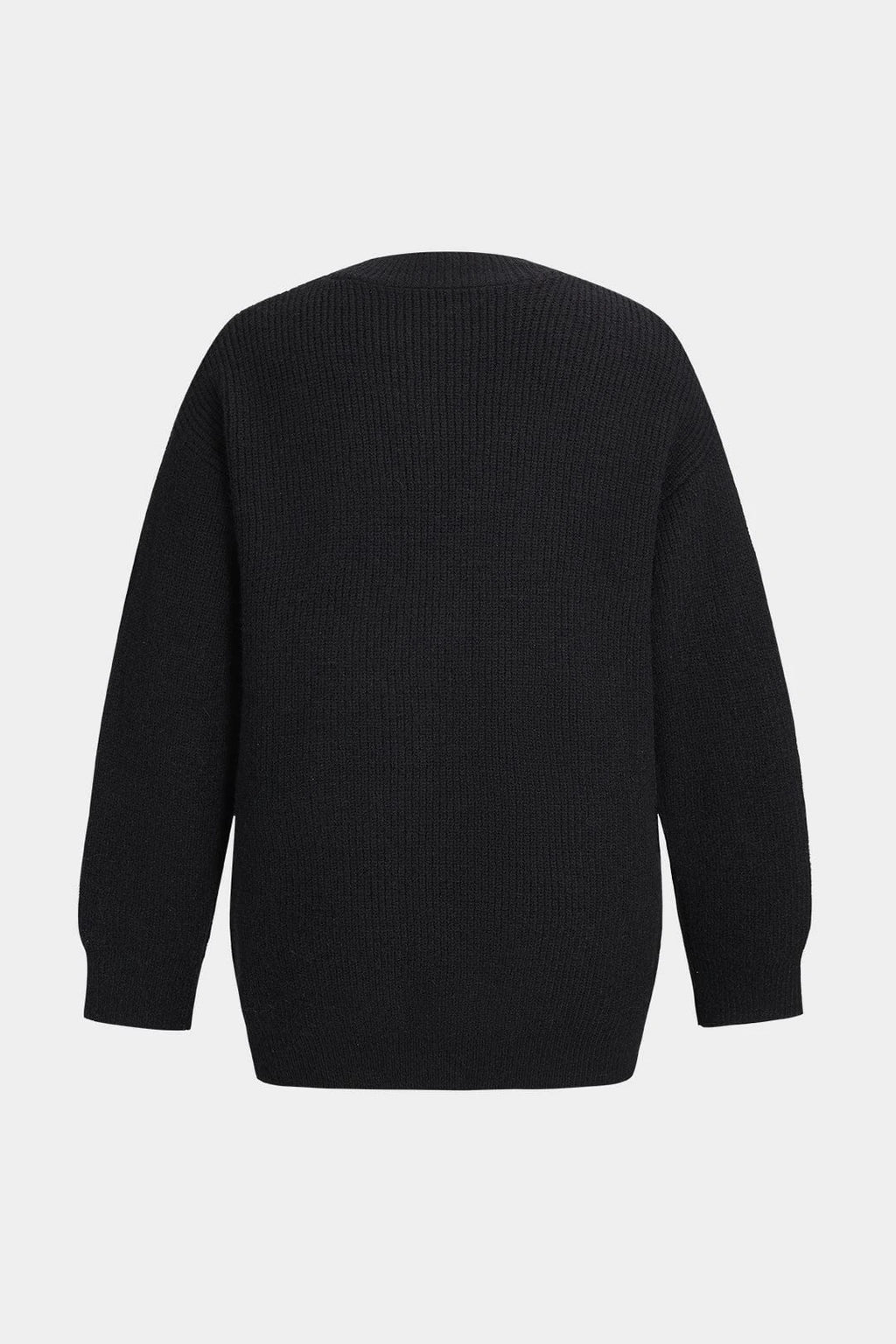 Black knitted cardigan, back view