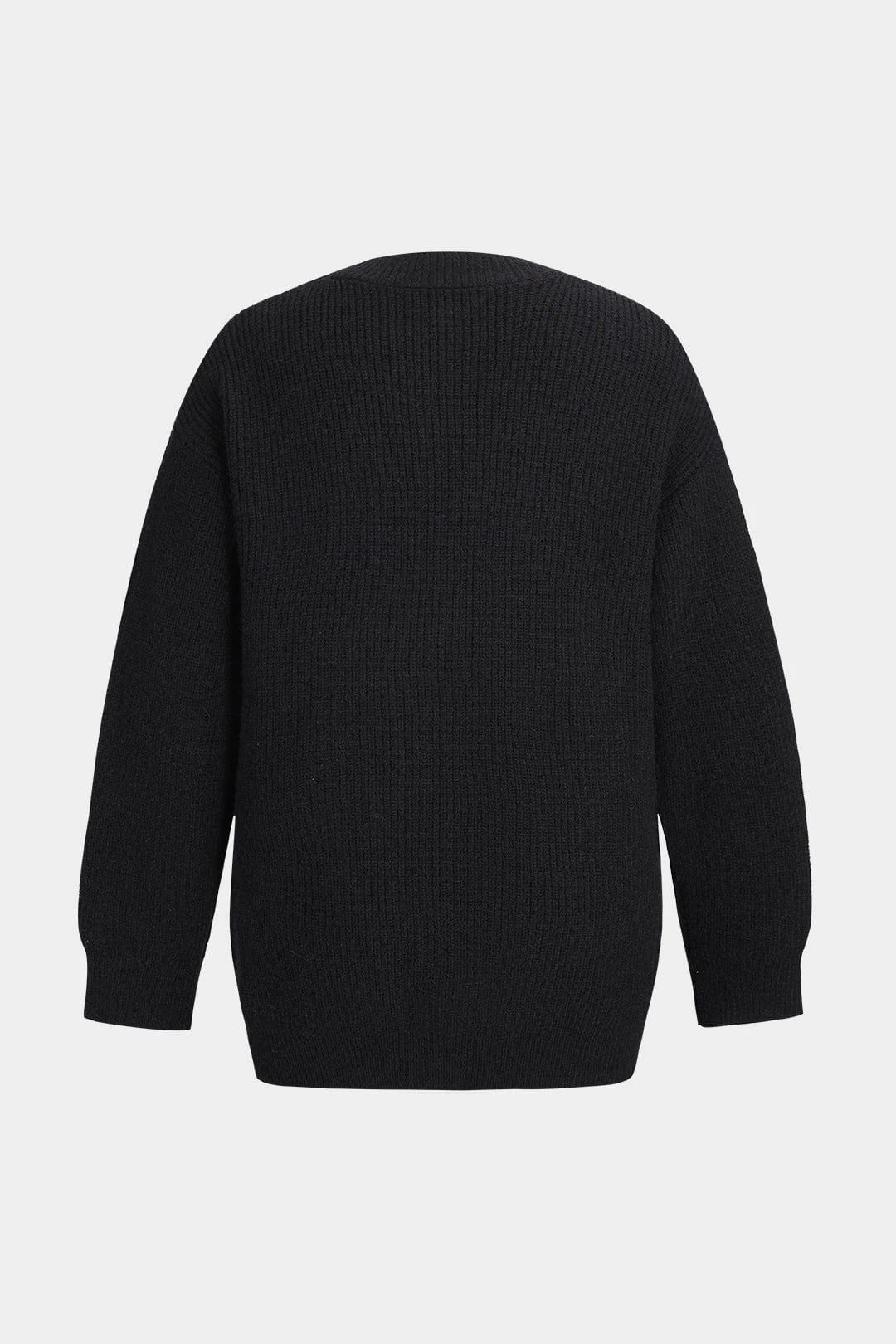 Black knitted cardigan, back view