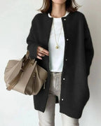 Driftly black wool mohair blend oversized cardigan on model