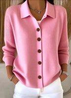 Driftly collared button-front cardigan in pink, front view