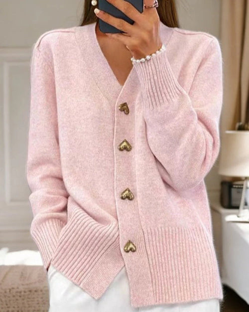 Driftly heart button cardigan in blush pink, front view