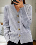 Driftly heart button cardigan in grey, front view