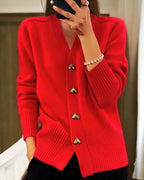 Driftly heart button cardigan in red, front view