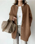 Driftly khaki wool mohair blend oversized cardigan on model