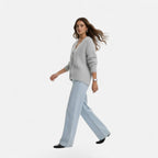 Light grey V-neck buttoned cardigan, flat lay