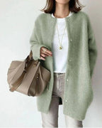 Driftly mint green wool mohair blend oversized cardigan on model