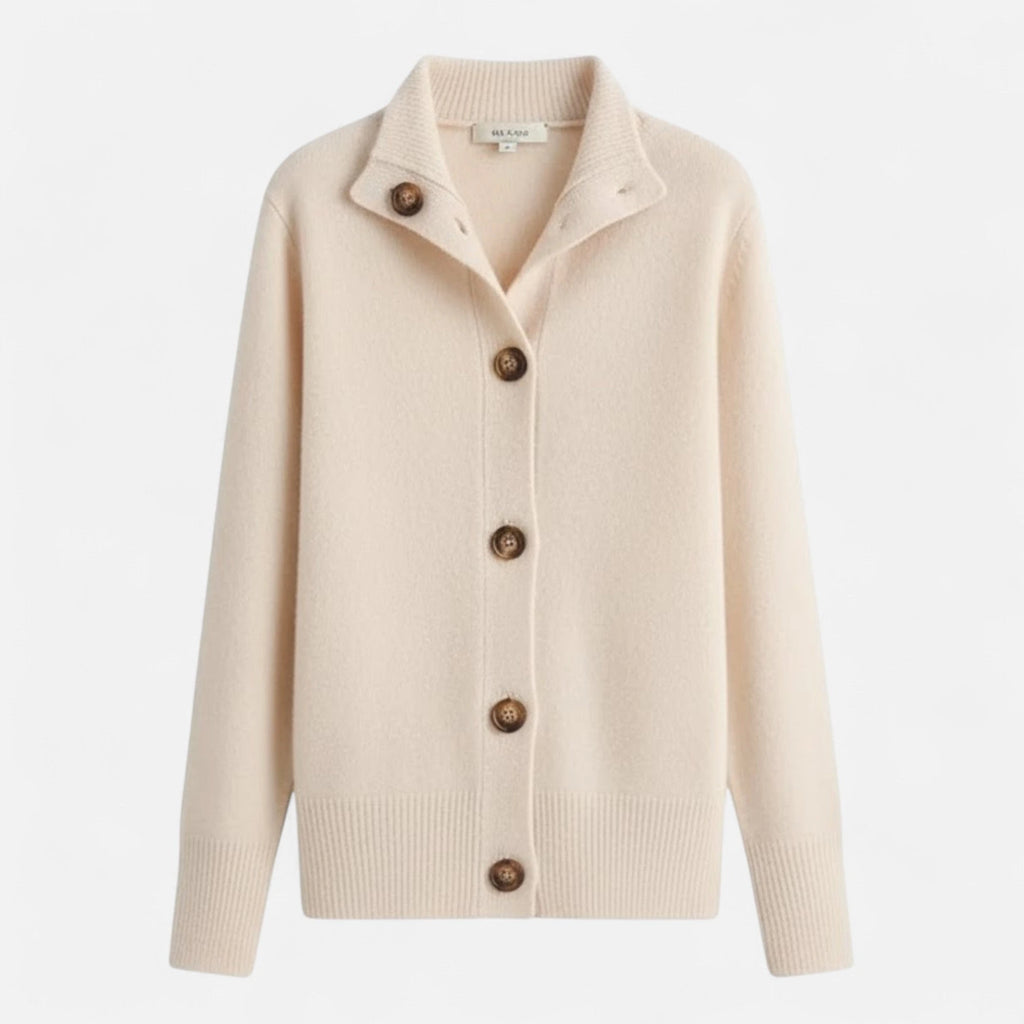 Driftly knit stand-collar short coat in beige, flat lay