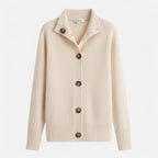 Driftly knit stand-collar short coat in beige, flat lay