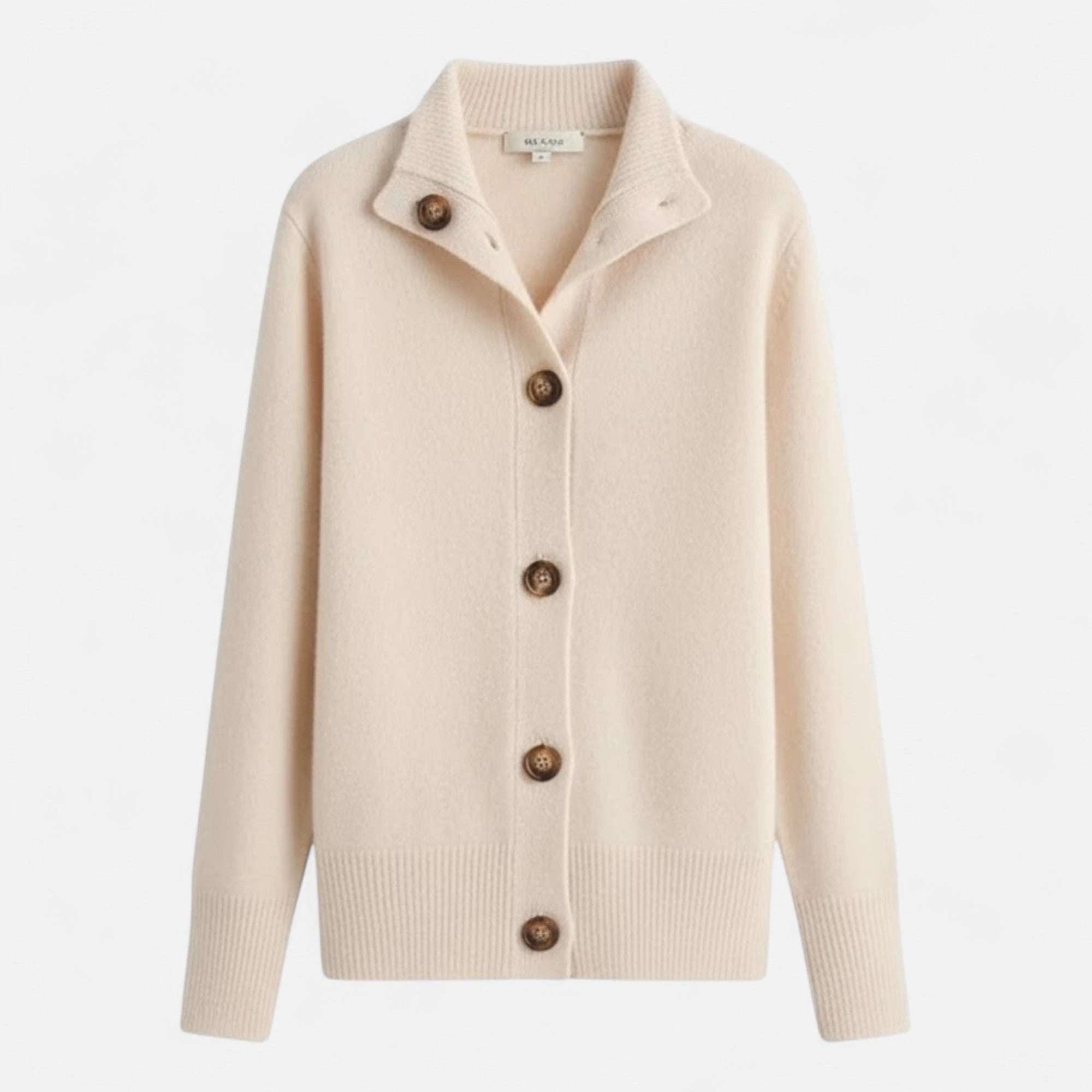 Driftly knit stand-collar short coat in beige, flat lay