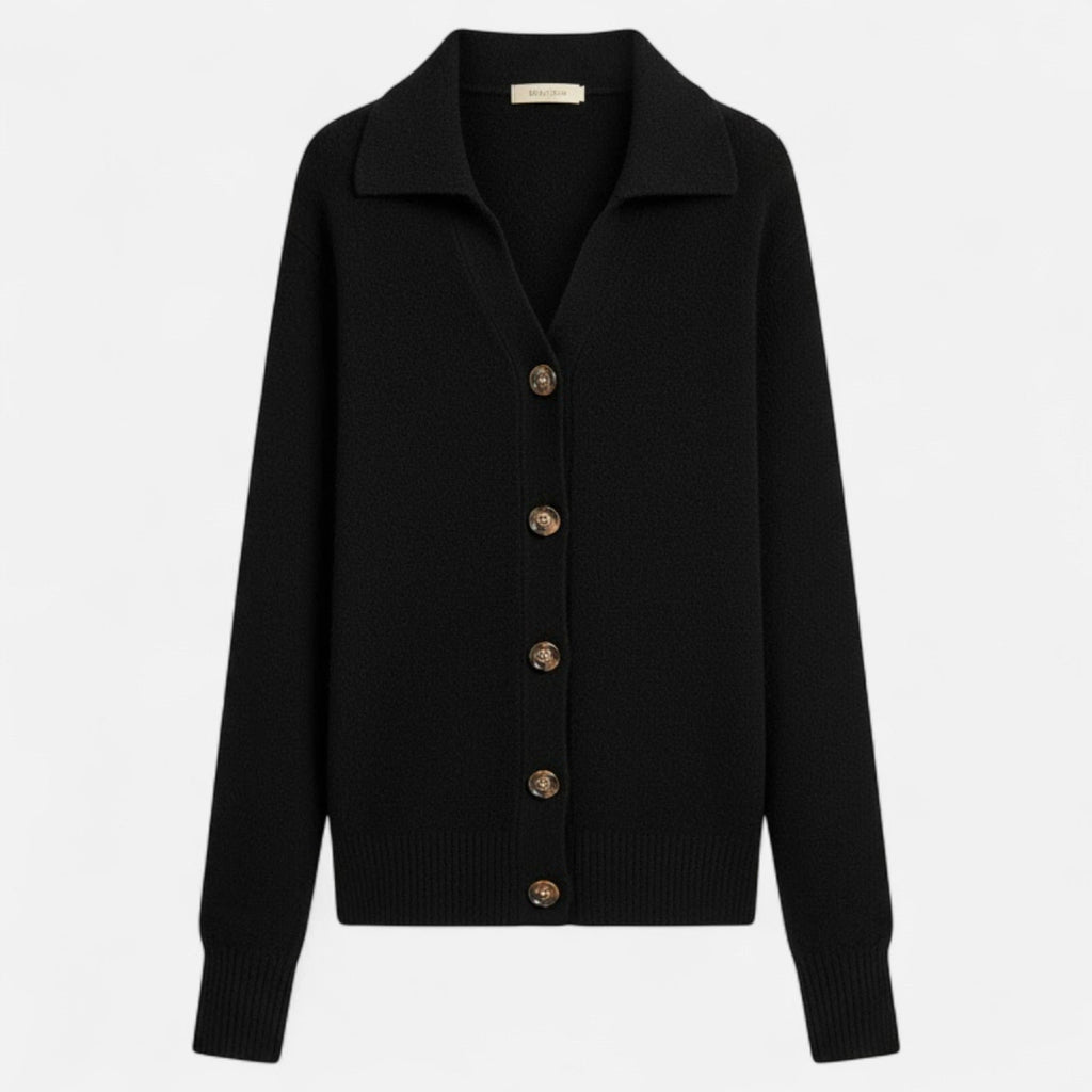 Driftly knit stand-collar short coat in black, flat lay