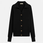Driftly knit stand-collar short coat in black, flat lay