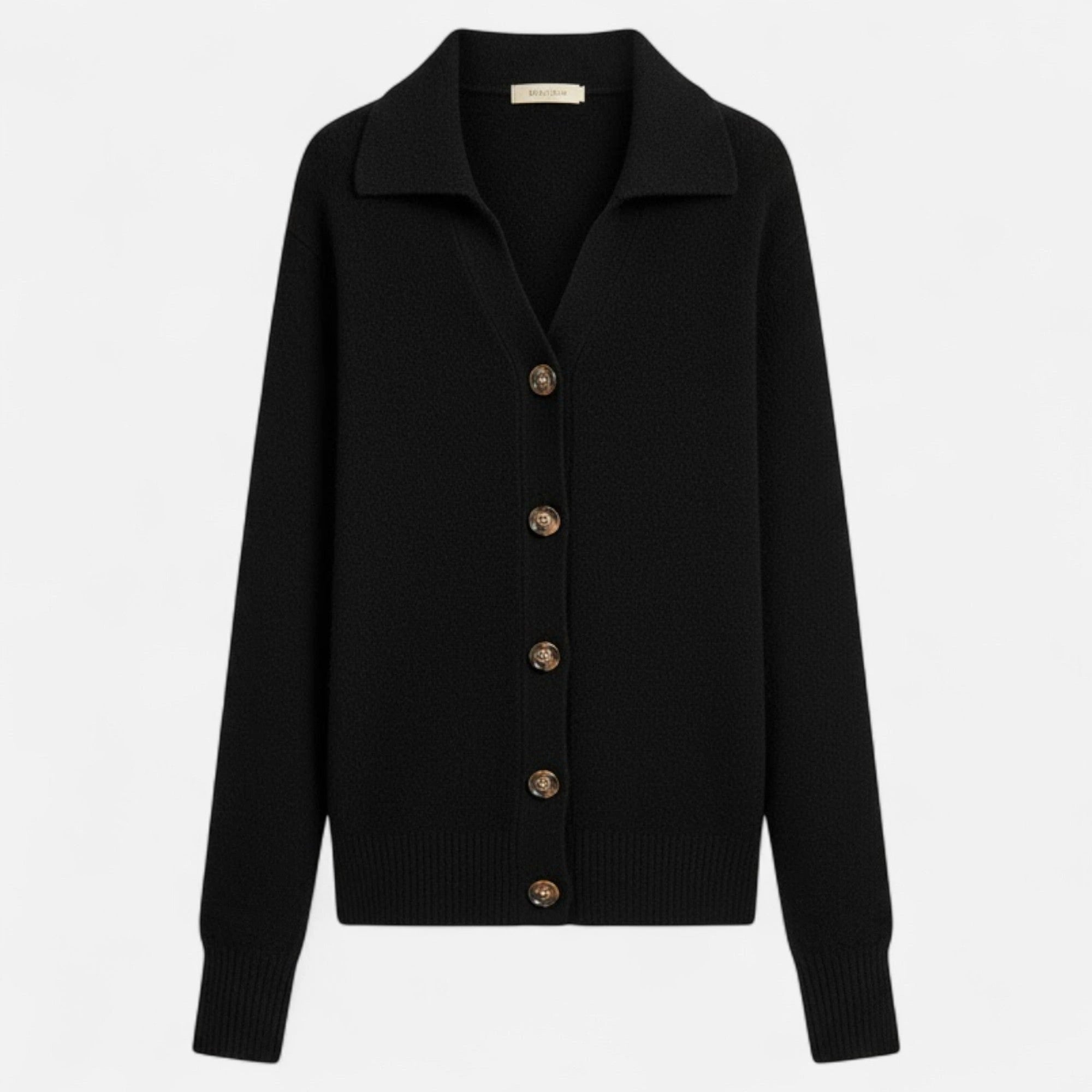 Driftly knit stand-collar short coat in black, flat lay