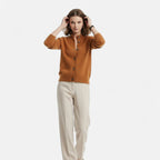 Driftly knit stand-collar short coat in caramel, styled front view