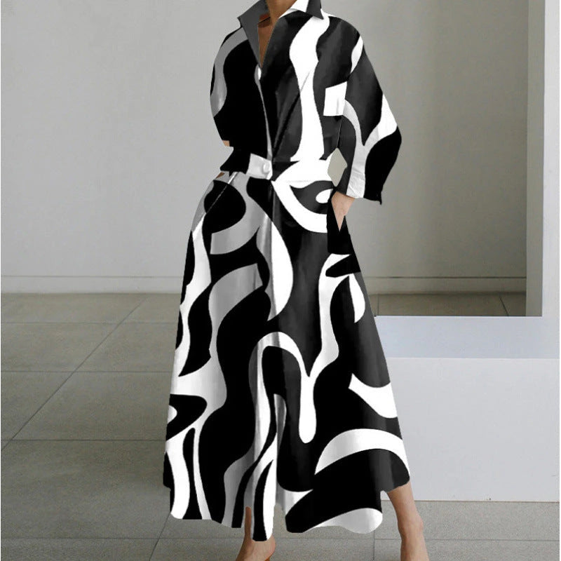 Woman wearing a white flower front wrap collared maxi dress - studio photo