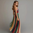 Woman wearing a multicolor relaxed fit maxi dress - studio photo